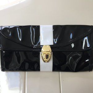 Patent Clutch purse Black and White and Gold clasp